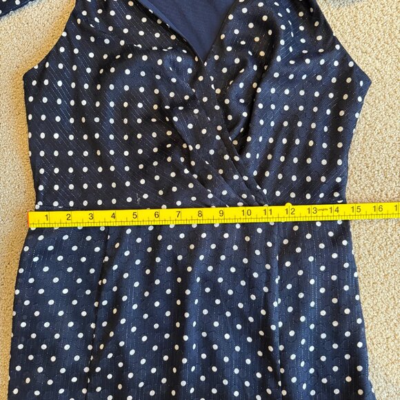 NWT Lauren Ralph Lauren Midi Dress Polka Dot Navy White Chiffon V-Neck Size 4 - Picture 8 of 13
